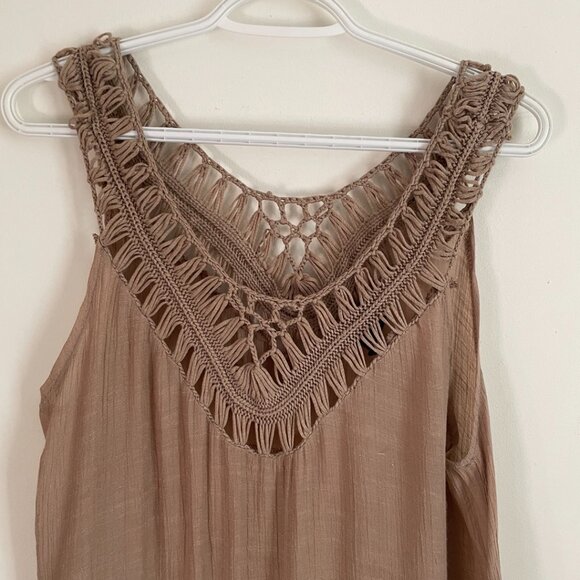 Taupe Crochet Fringe Tank Top - Picture 3 of 9